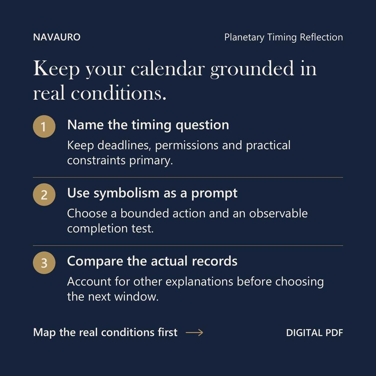 NAVAURO Planetary Timing Reflection: Keep your calendar grounded in real conditions. Digital PDF.