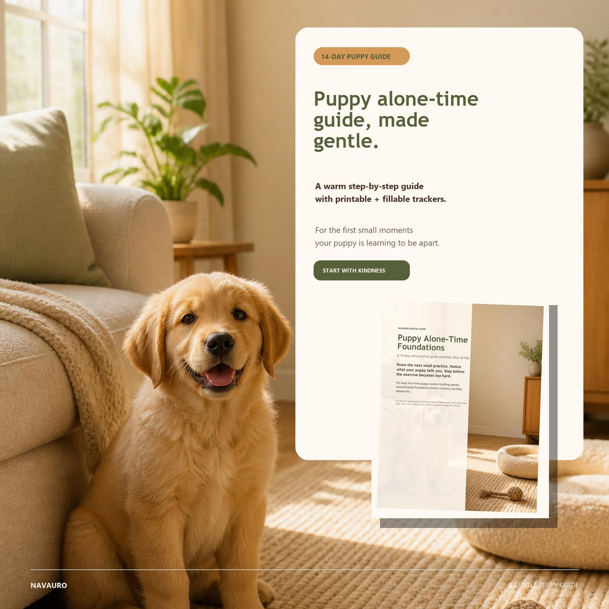 NAVAURO Puppy Alone Time Training Guide | 14-Day Calm Practice Tracker Printable PDF — Etsy listing cover