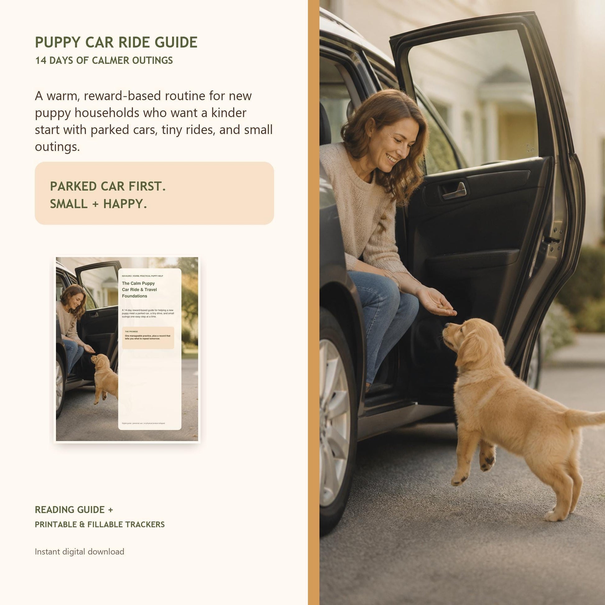 NAVAURO Puppy Car Ride Training Guide | 14-Day Travel Routine | Printable & Fillable PDF — Etsy listing cover