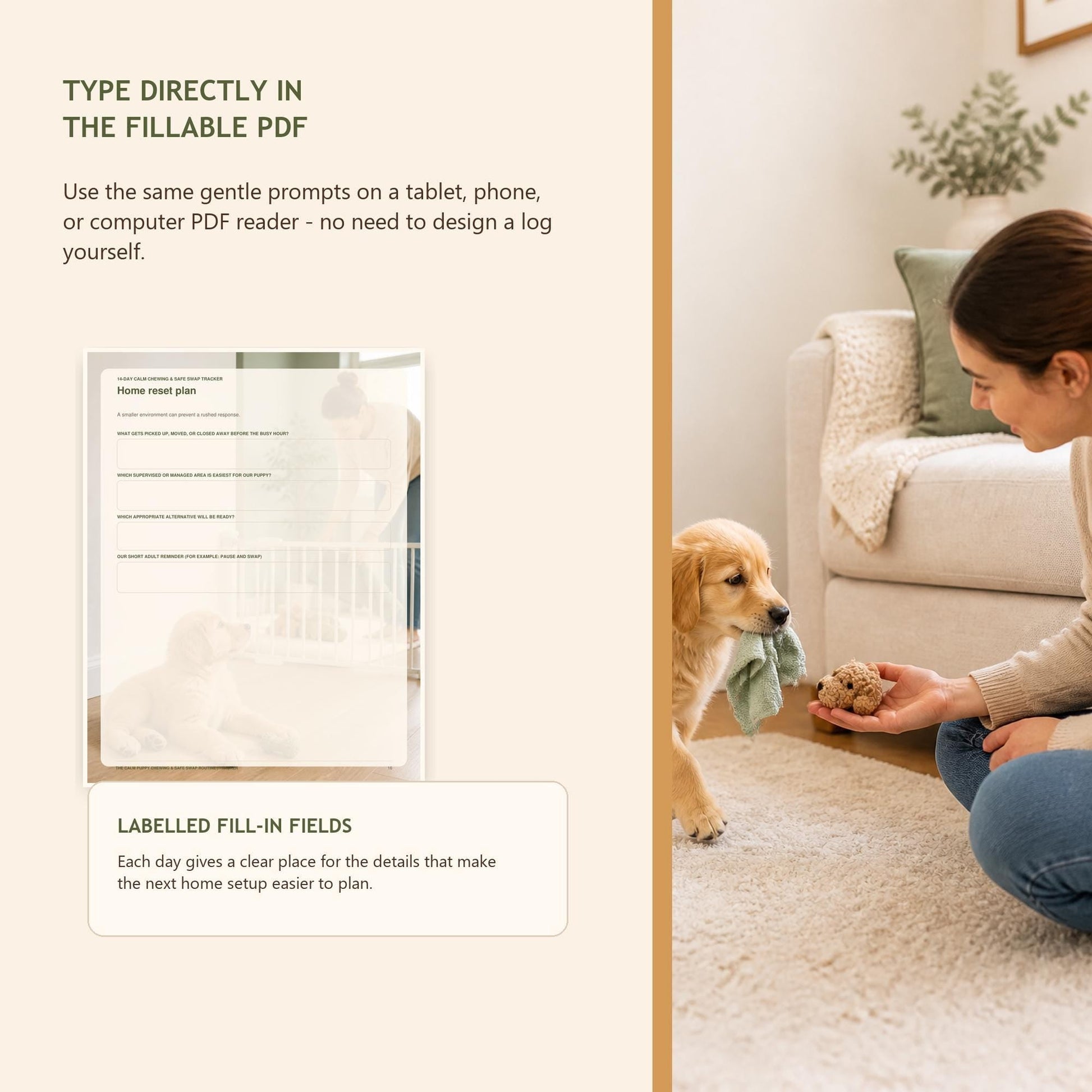 NAVAURO Puppy Chewing Training Guide, Leave It & Safe Swap Routine, Printable Fillable PDF — Etsy listing cover