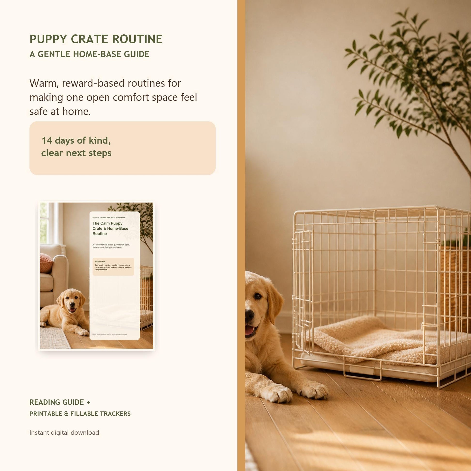 NAVAURO Puppy Crate Training Guide, 14 Day Home Base Routine, Printable Fillable PDF — Etsy listing cover