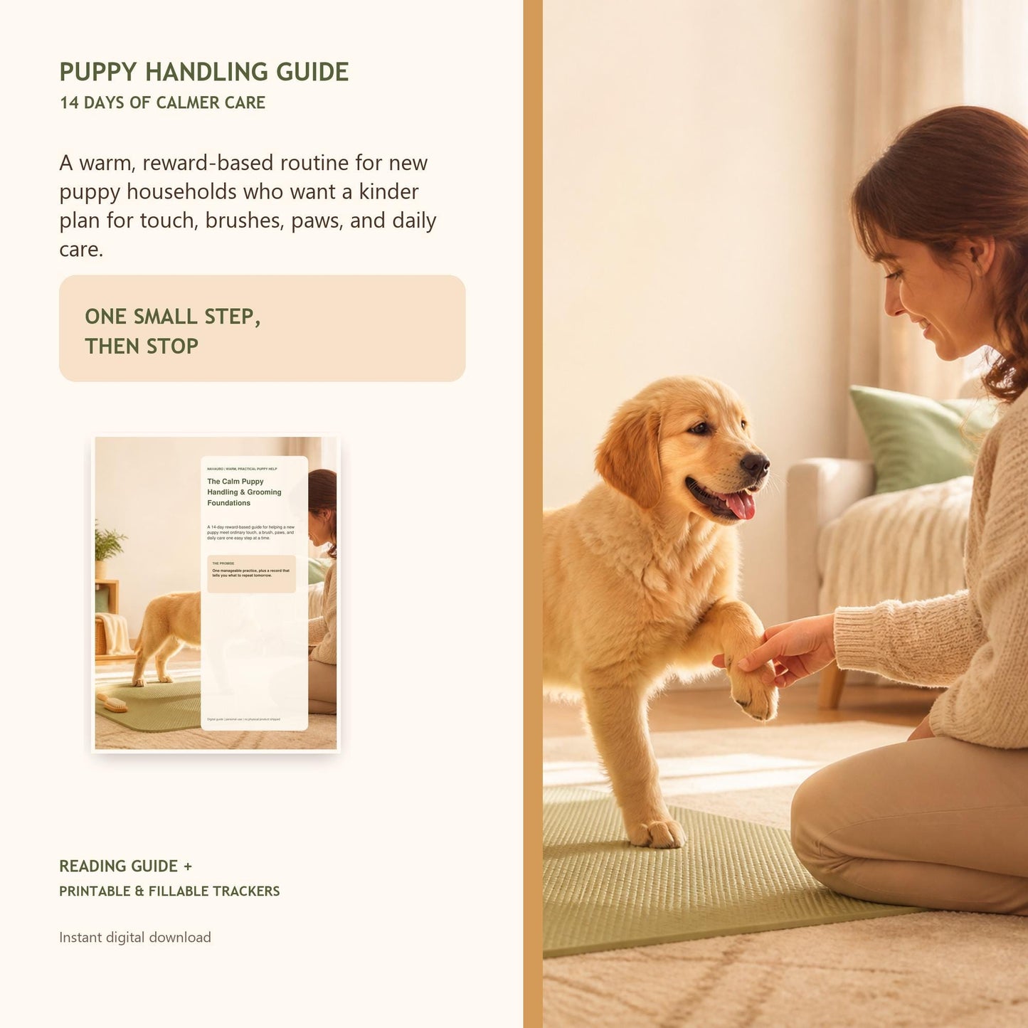 NAVAURO Puppy Handling & Grooming Guide, Cooperative Care Routine, Printable Fillable PDF — Etsy listing cover