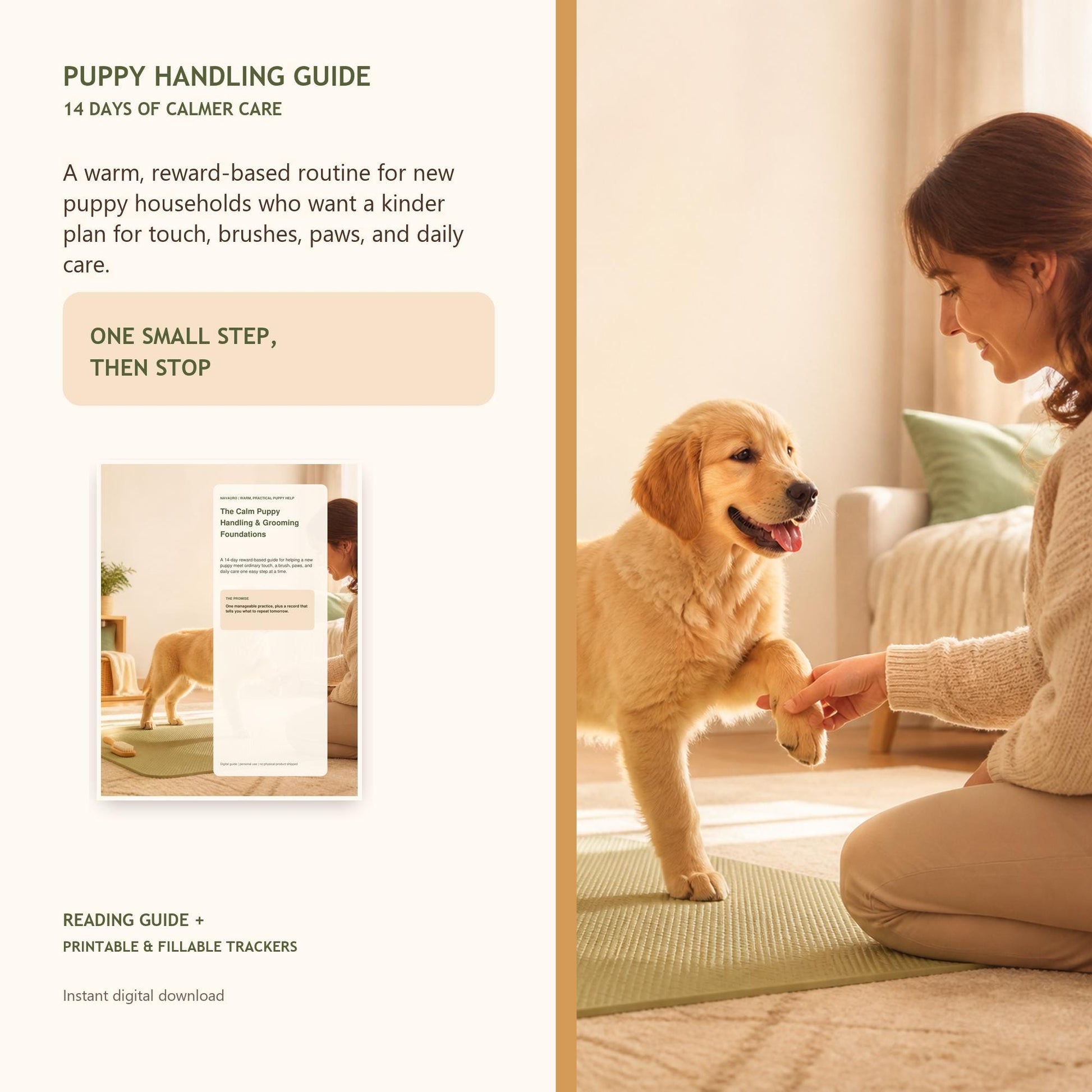 NAVAURO Puppy Handling & Grooming Guide, Cooperative Care Routine, Printable Fillable PDF — Etsy listing cover