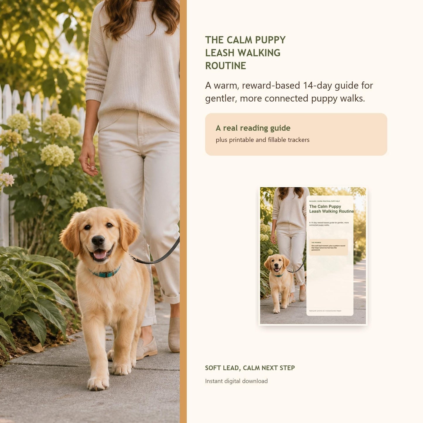 NAVAURO Loose Leash Training Guide | 14-Day Puppy Walking Routine Printable PDF — Etsy listing cover