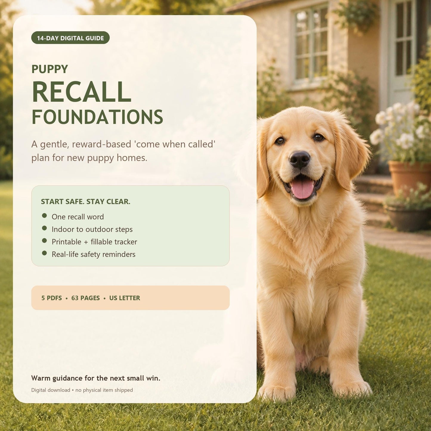 NAVAURO Puppy Recall Training Guide, 14 Day Come When Called Plan, Printable Fillable PDF — Etsy listing cover