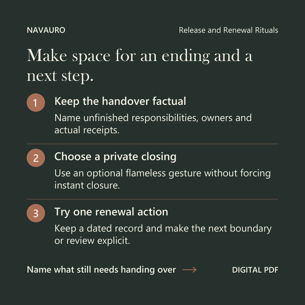 NAVAURO Release and Renewal Rituals: Make space for an ending and a next step. Digital PDF.