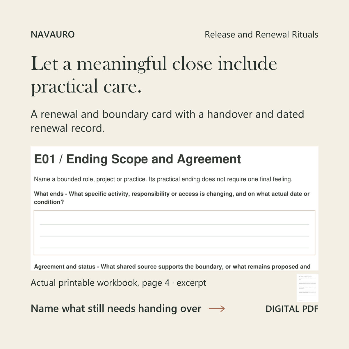 Actual printable workbook-page preview for Release and Renewal Rituals
