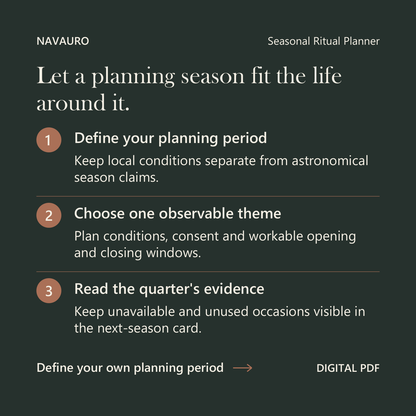 NAVAURO Seasonal Ritual Planner: Let a planning season fit the life around it. Digital PDF.