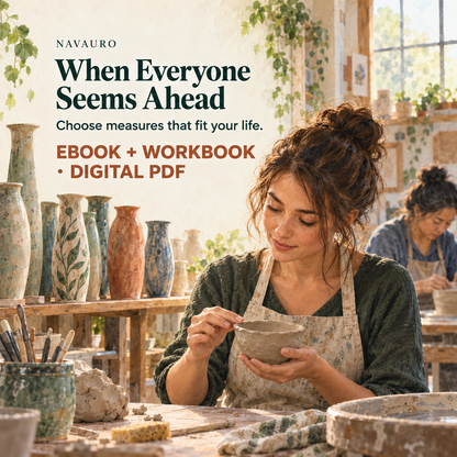 NAVAURO When Everyone Seems Ahead — illustrated product-specific scene for a digital ebook and workbook; illustrative props are not shipped.