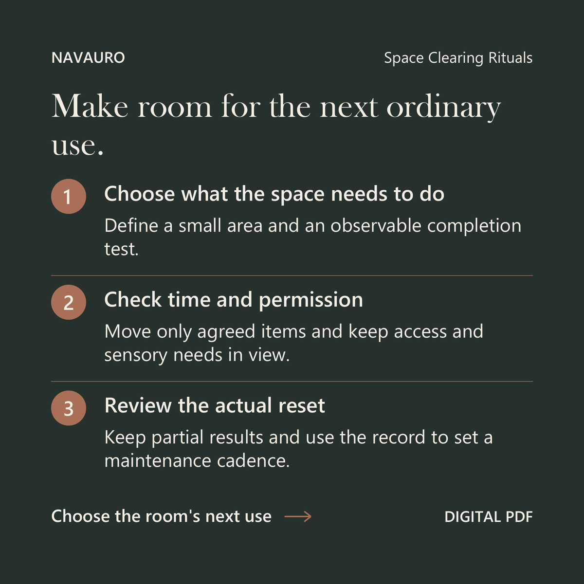 NAVAURO Space Clearing Rituals: Make room for the next ordinary use. Digital PDF.