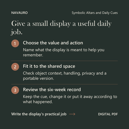 NAVAURO Symbolic Altars and Daily Cues: Give a small display a useful daily job. Digital PDF.