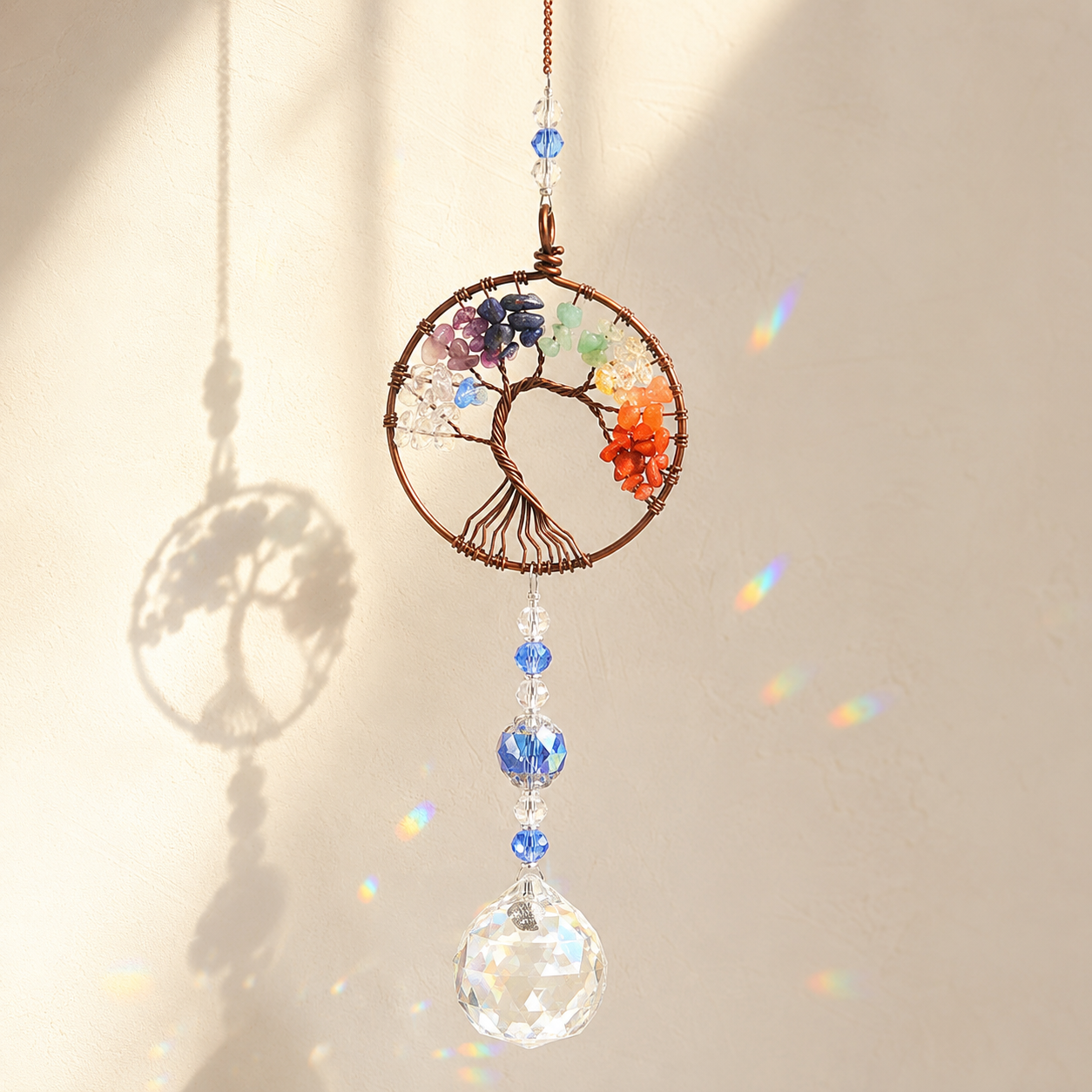 Tree of Life crystal suncatcher against a warm ivory wall