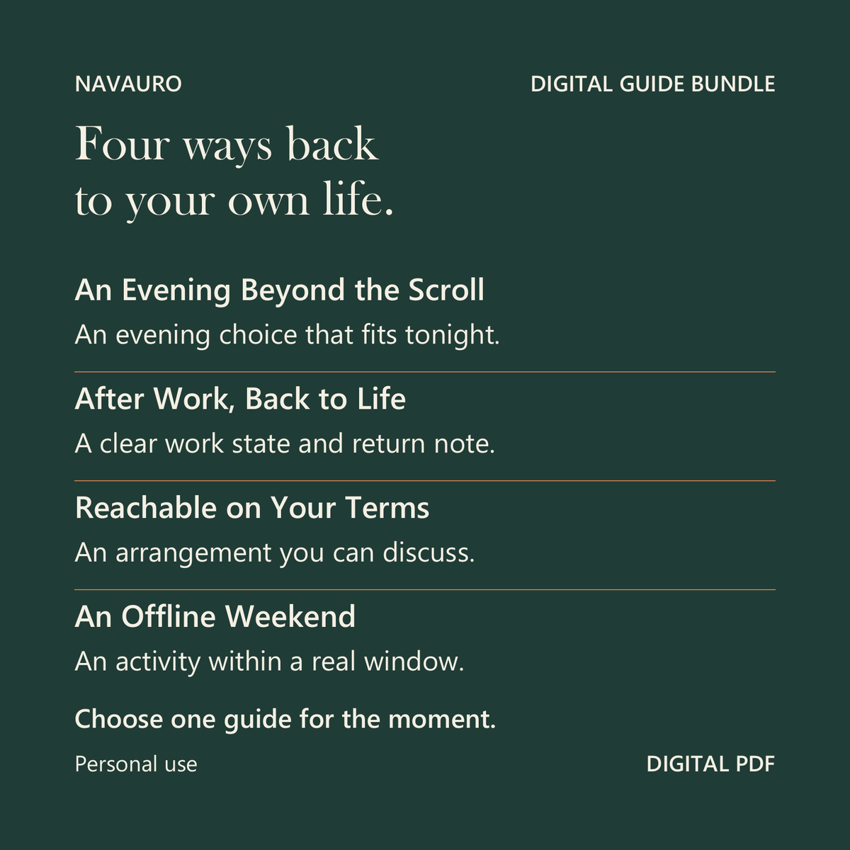 NAVAURO Back to Your Life - Four ways back to your own life.. Choose one guide for the moment.