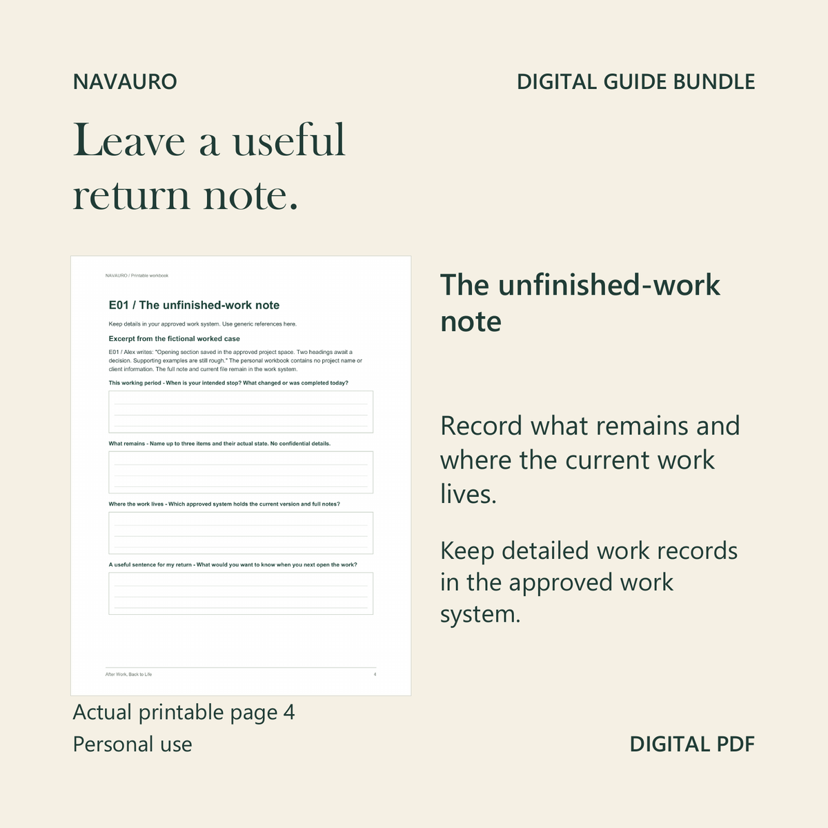 NAVAURO Back to Your Life - Leave a useful return note.. Choose one guide for the moment.